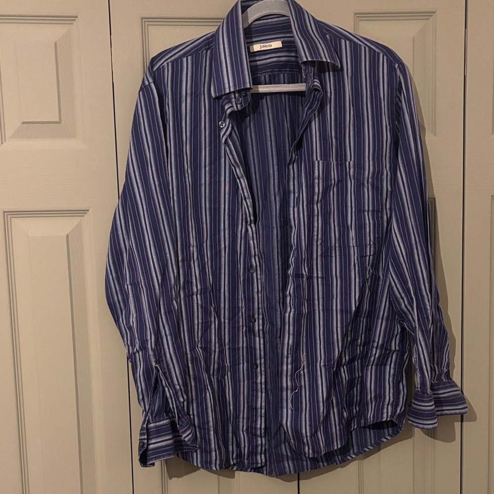 Moda Navy and White Striped Men's Shirt